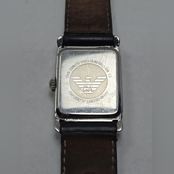 Emporio Armani AR0207 Tank Watch Black Dial Leather Strap Quartz New Battery - Picture 11 of 13